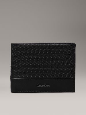 black logo leather rfid trifold wallet for men calvin klein