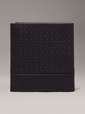 black nano mono logo leather rfid trifold wallet for men calvin klein