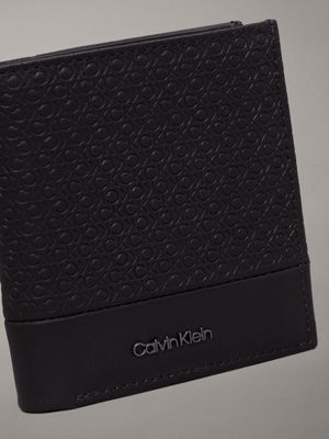 black nano mono logo leather rfid trifold wallet for men calvin klein