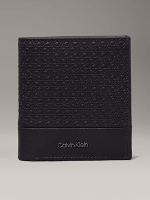 black logo leather rfid trifold wallet for men calvin klein