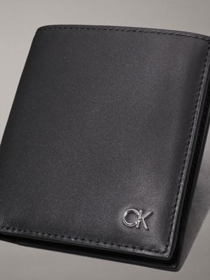 ck black smooth leather rfid trifold wallet for men calvin klein