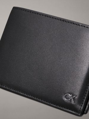 ck black smooth leather rfid trifold wallet for men calvin klein