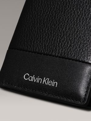 ck black pebble and smooth leather rfid longfold wallet for men calvin klein