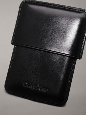 ck black leather leather hardcase cardholder for men calvin klein