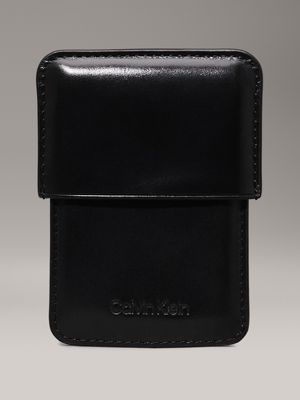 black leather hardcase cardholder for men calvin klein