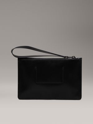 ck black leather flat leather pouch for men calvin klein