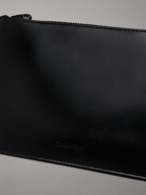 ck black leather flat leather pouch for men calvin klein