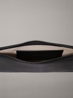 ck black leather flat leather pouch for men calvin klein