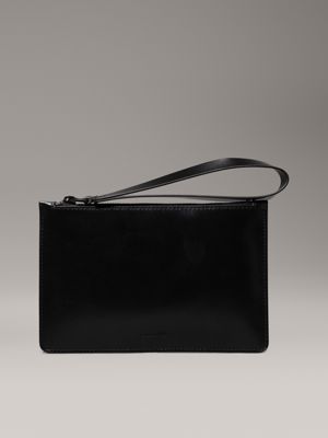 black flat leather pouch for men calvin klein