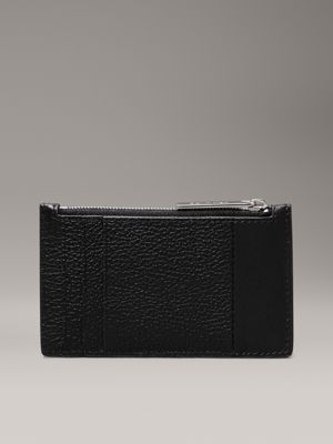 ck black pebble and smooth leather cardholder for men calvin klein