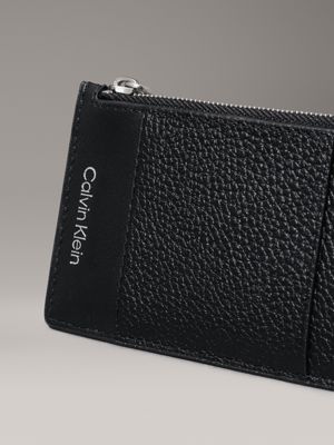 ck black pebble and smooth leather cardholder for men calvin klein