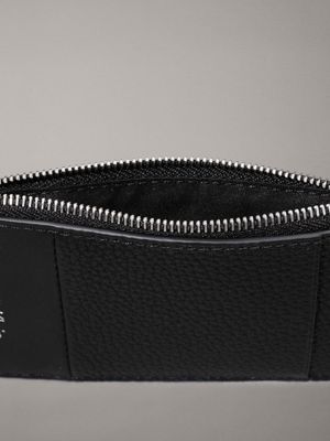 ck black pebble and smooth leather cardholder for men calvin klein