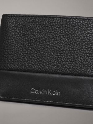 ck black pebble and smooth leather rfid slimfold wallet for men calvin klein