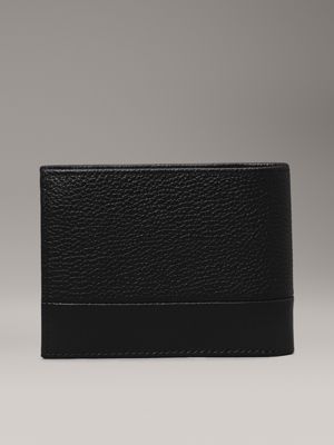 ck black pebble and smooth leather rfid trifold wallet for men calvin klein