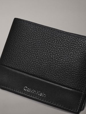 ck black pebble and smooth leather rfid trifold wallet for men calvin klein