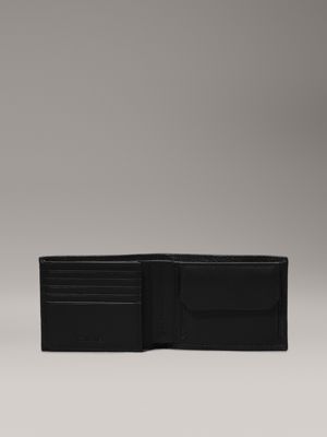 ck black pebble and smooth leather rfid trifold wallet for men calvin klein