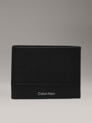 black leather rfid trifold wallet for men calvin klein