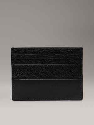 ck black pebble and smooth leather cardholder for men calvin klein