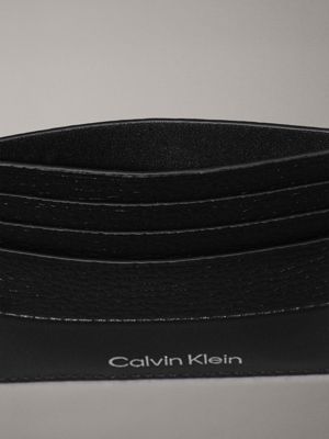 ck black pebble and smooth leather cardholder for men calvin klein