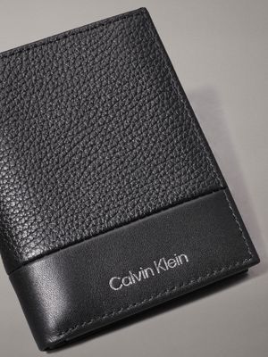 ck black pebble and smooth leather rfid longfold wallet for men calvin klein