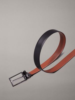 ck black smooth/tan smooth reversible leather belt for men calvin klein