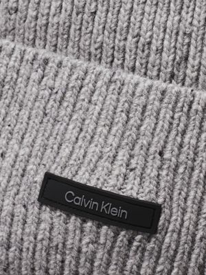 mid gray warm wool blend beanie for men calvin klein