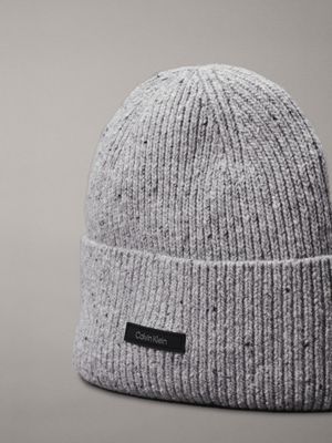 mid gray warm wool blend beanie for men calvin klein