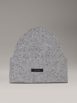 grey warm wool blend beanie for men calvin klein