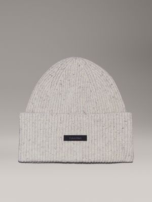 white warm wool blend beanie for men calvin klein