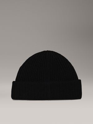 ck black warm wool blend beanie for men calvin klein