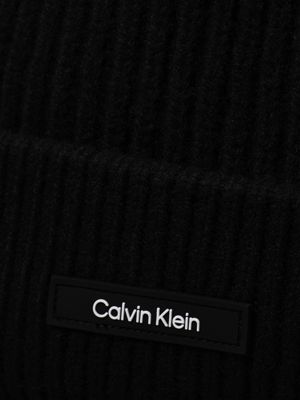 ck black warm wool blend beanie for men calvin klein