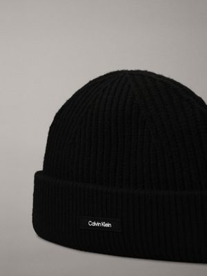 ck black warm wool blend beanie for men calvin klein