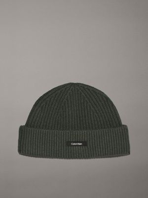 green warm wool blend beanie for men calvin klein