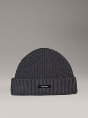 grey warm wool blend beanie for men calvin klein