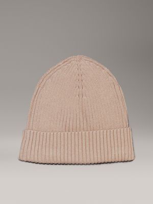 stony beige knit beanie for men calvin klein