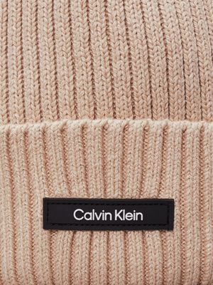 stony beige knit beanie for men calvin klein