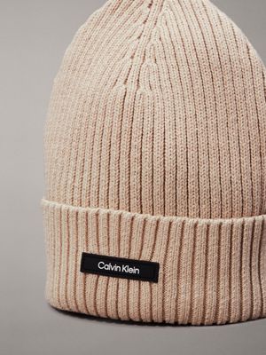 stony beige knit beanie for men calvin klein