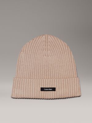 beige knit beanie for men calvin klein