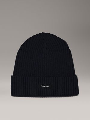 black knit beanie for men calvin klein