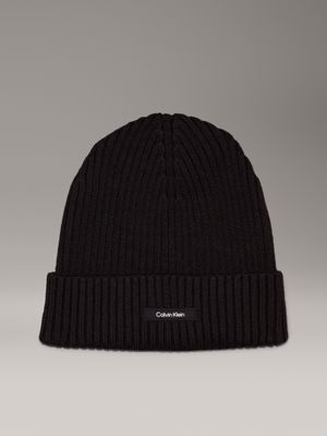 black knit beanie for men calvin klein