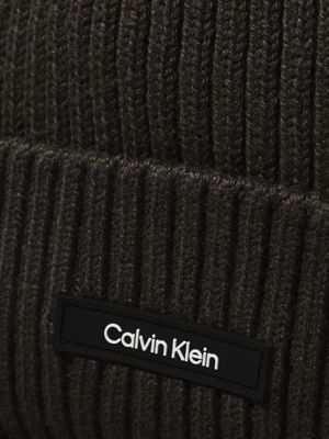 dark olive knit beanie for men calvin klein