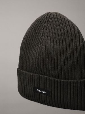 dark olive knit beanie for men calvin klein