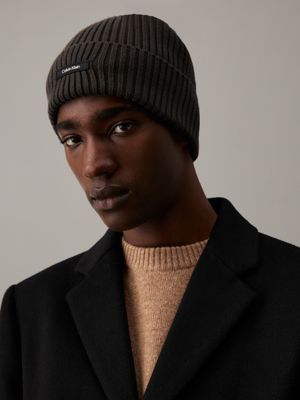 dark olive knit beanie for men calvin klein