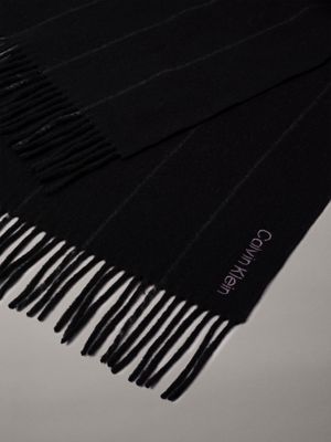 ck black wool pinstripe scarf for men calvin klein