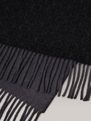 ck black/iron gate logo wool scarf for men calvin klein