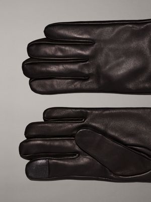 ck black warm leather touchscreen gloves for men calvin klein