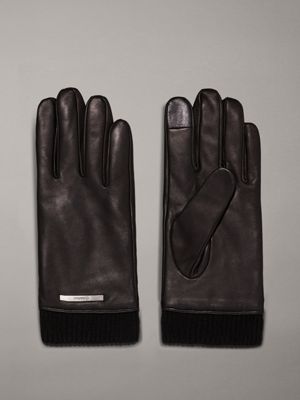 ck black warm leather touchscreen gloves for men calvin klein