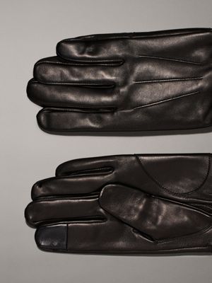 ck black leather touchscreen gloves for men calvin klein