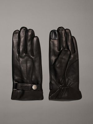 ck black leather touchscreen gloves for men calvin klein