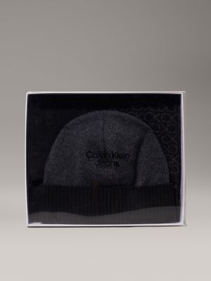 seasonal mono black logo scarf and beanie gift set for men calvin klein